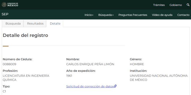 Como buscar una Cedula Profesional Ejemplo Cedula