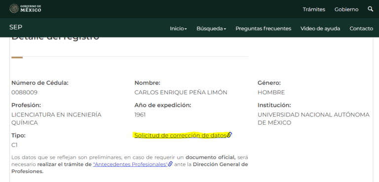 Como buscar una Cedula Profesional Solicitud de correcion